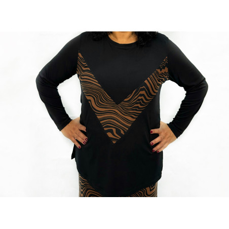 ΜΠΛΟΥΖΑ ΜΑΥΡΗ ΜΕ ΚΑΦΕ ANIMAL PRINT