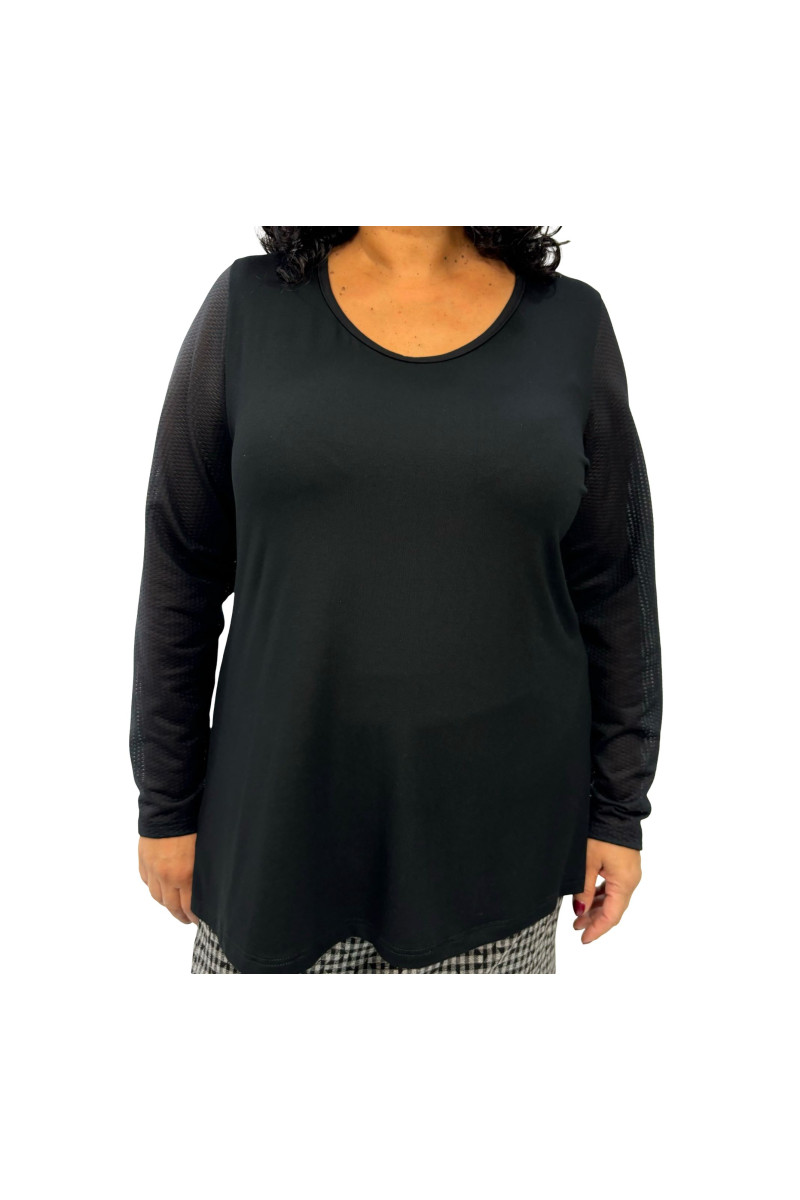 BLACK BLOUSE WITH MESH SLEEVE ✅