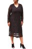 Brown elastic lace dress with long sleeves and V-neckline - plus size, front view