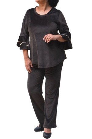 velvet brown blouse with threee quarter sleeves elastic for plus sizes women