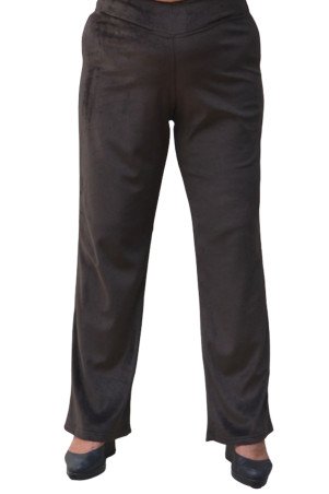 Comfortable brown velvet trousers with elastic waist - plus size
