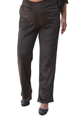 Soft brown velvet trousers with foldover elastic waist - plus size