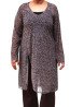Brown leopard print tunic with V-neck and front slit, paired with dark trousers
