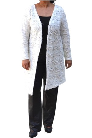 Soft white cotton open-front cardigan, long and comfortable - plus size