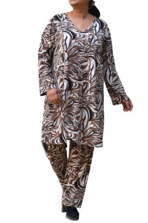 Μοντέρνο Σετ Mohair Plus Size – Εμπριμέ Μπλούζα & Ασορτί Παντελόνι