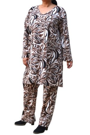 Plus Size Brown Printed Mohair Tunic – Long, Comfortable & Stylish