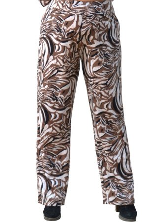 Καφέ Εμπριμέ Παντελόνι Mohair Plus Size με Ελαστική Μέση – Ζεστό & Άνετο