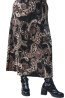 Long green paisley print mohair skirt with elastic waist, side view - plus size