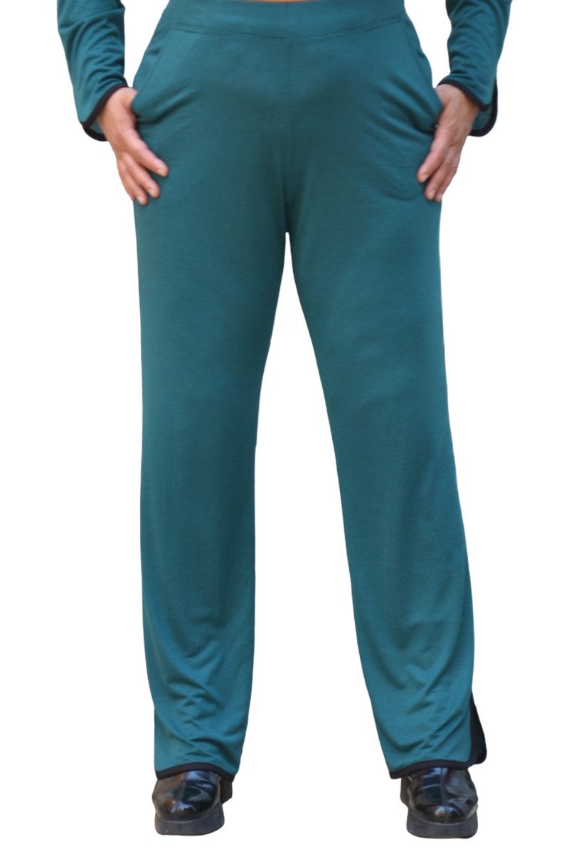 Petrol Blue Plus Size Trousers – Elegant Comfort with Black Details
