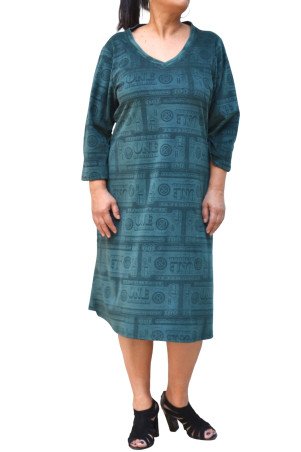 Φόρεμα Βελούδο Πετρόλ Midi Λαιμόκοψη V Plus Size Ελληνικό