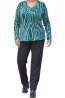 Short line printed blouse with long sleeves and V-neckline, front view - plus size