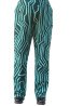 Warm stretch trousers with geometric print in petrol and turquoise and wide elastic waistband - plus size