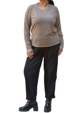 Relaxed-fit black crepe trousers with turn-up hem, comfortable everyday pants - plus size