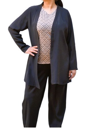 ✨ Elevate your look with this elegant black crepe cardigan jacket