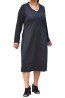 Black stretch corduroy midi dress with V-neck and A-line cut, long sleeves, in motion - plus size
