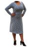 Soft zigzag knit dress in blue and grey with slight stretch, styled with black heels - plus size