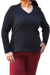 Γυναικεία μαύρη πλεκτή βαμβακερή μπλούζα με λαιμόκοψη V